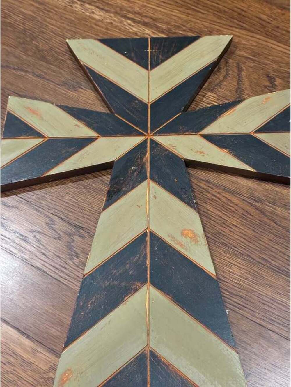 Vintage Distressed Wood Chevron Geometric Wall Cross – 16" Rustic Primitive